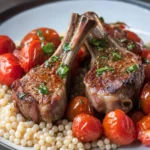 Savor Tender Lamb Chops with Mustard Shallot Sauce & Couscous 45 Lamb Chops with Mustard Shallot Sauce, Roasted Tomatoes & Pearl Couscous