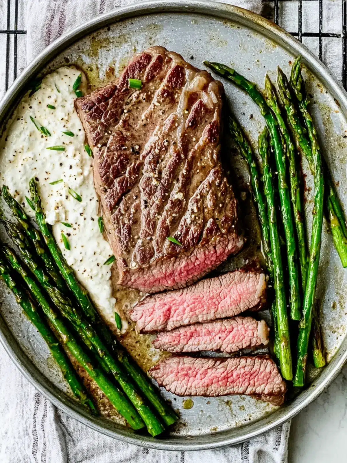 Broiled Steak & Asparagus with Feta Cream Sauce Bliss 4 Broiled Steak & Asparagus with Feta Cream Sauce