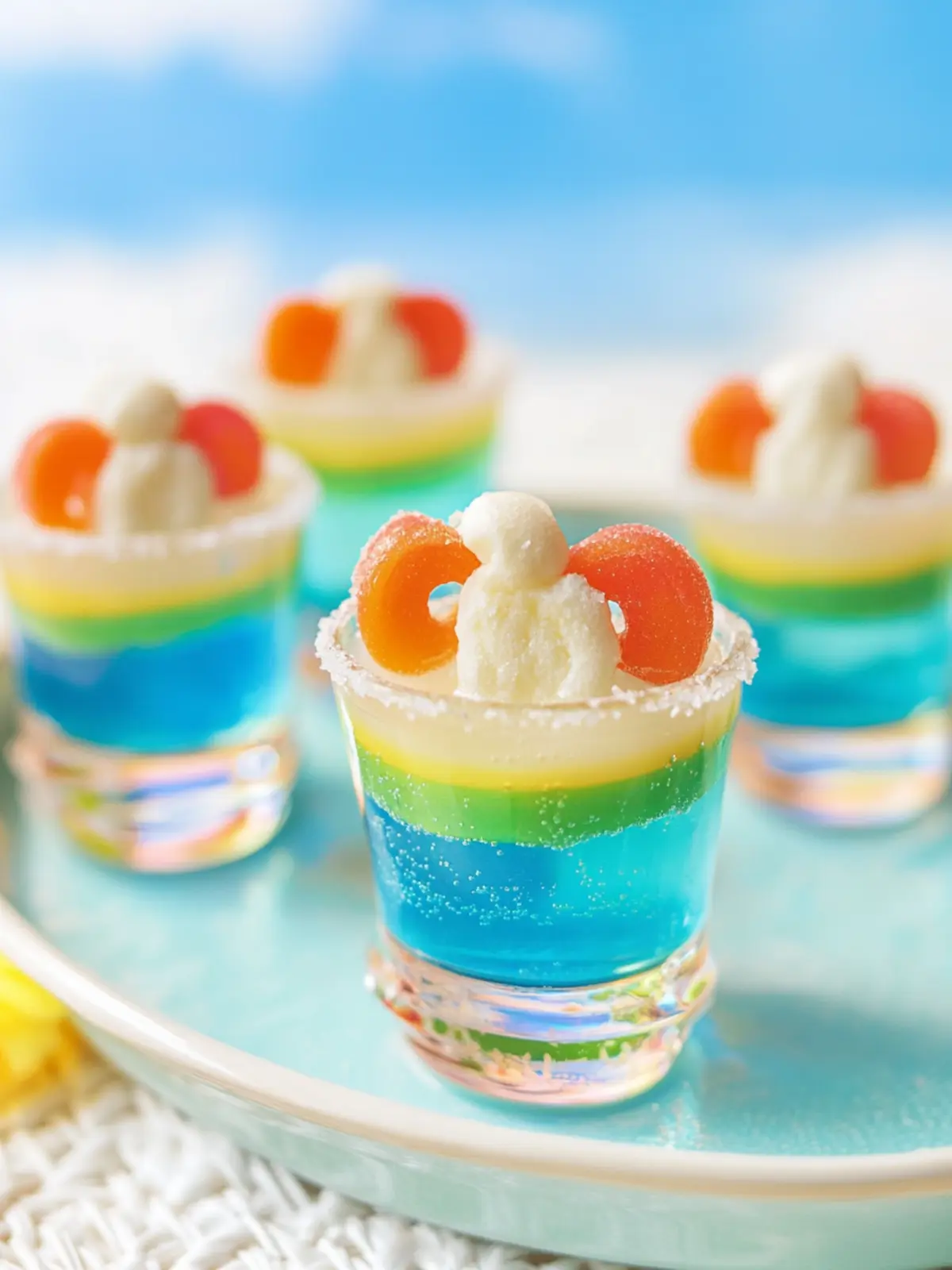 Blue Hawaiian Rainbow Jello Shots