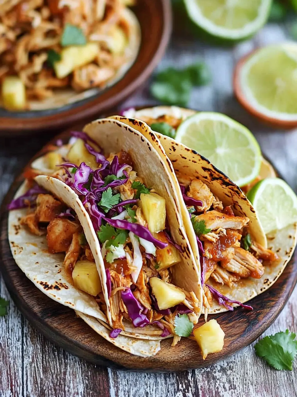 Hawaiian BBQ Chicken Tacos with Pineapple Slaw