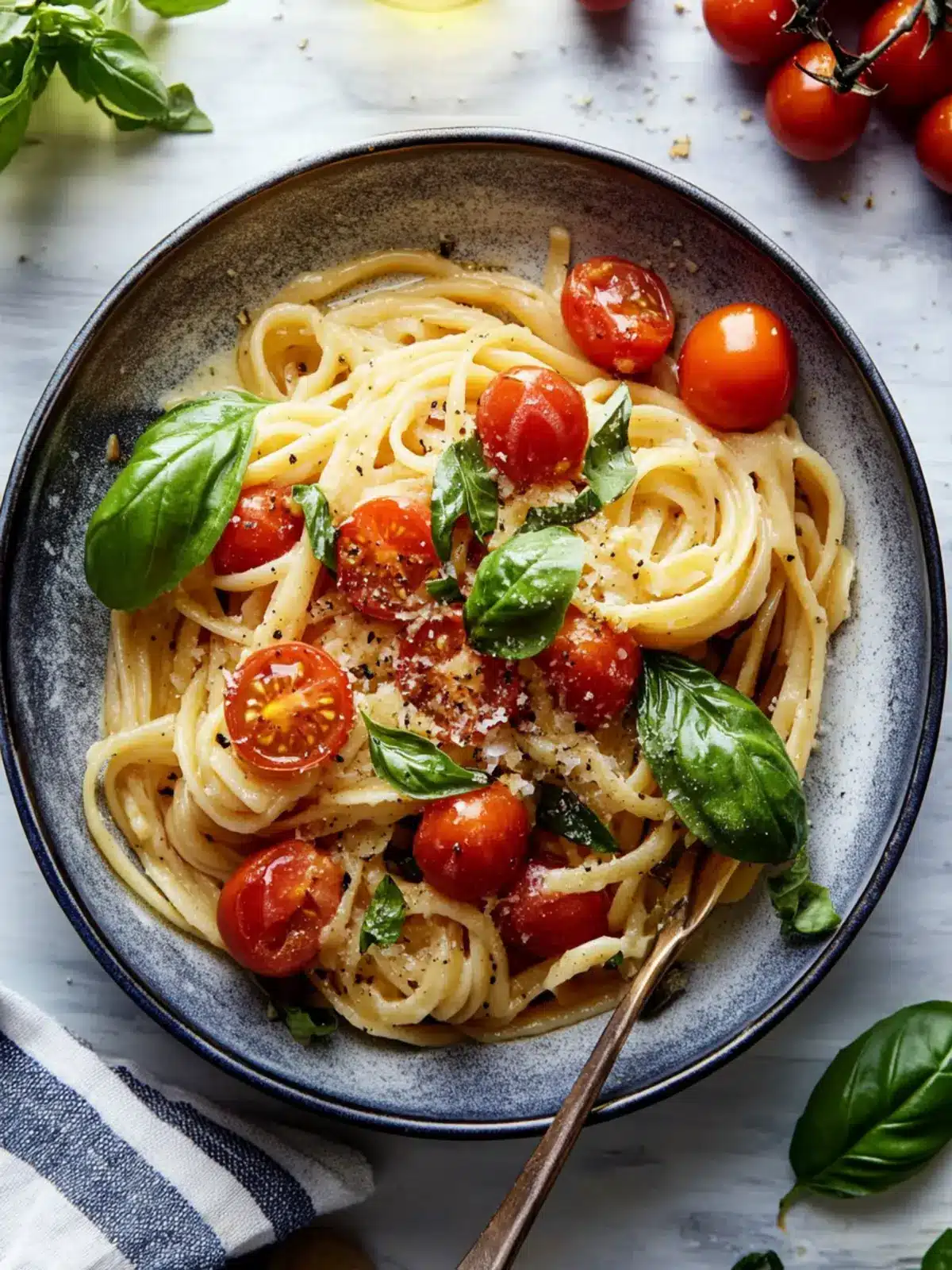 Basil Pasta with Cherry Tomatoes
