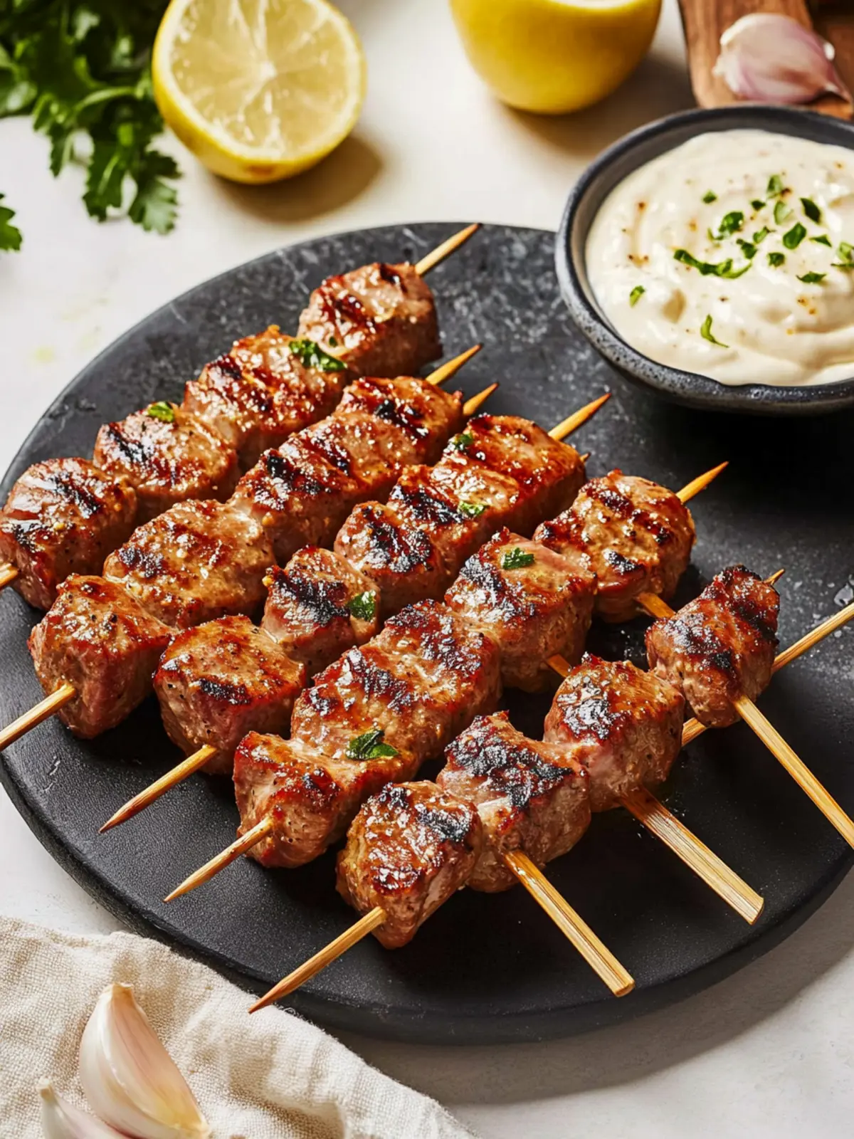 Marinated Pork Skewers with Garlic Aioli
