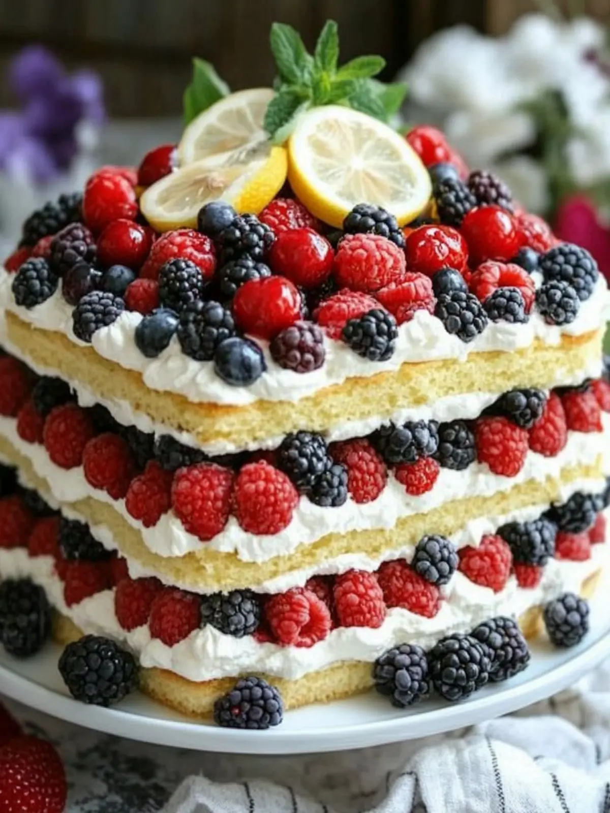 Triple Berry Layered Lemon Cream Cake for Refreshing Summer Joy 3 Triple Berry Layered Lemon Cream Cake