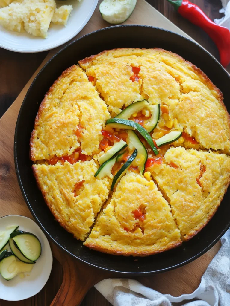 Cheesy Honey Skillet Cornbread with Zucchini and Peppers