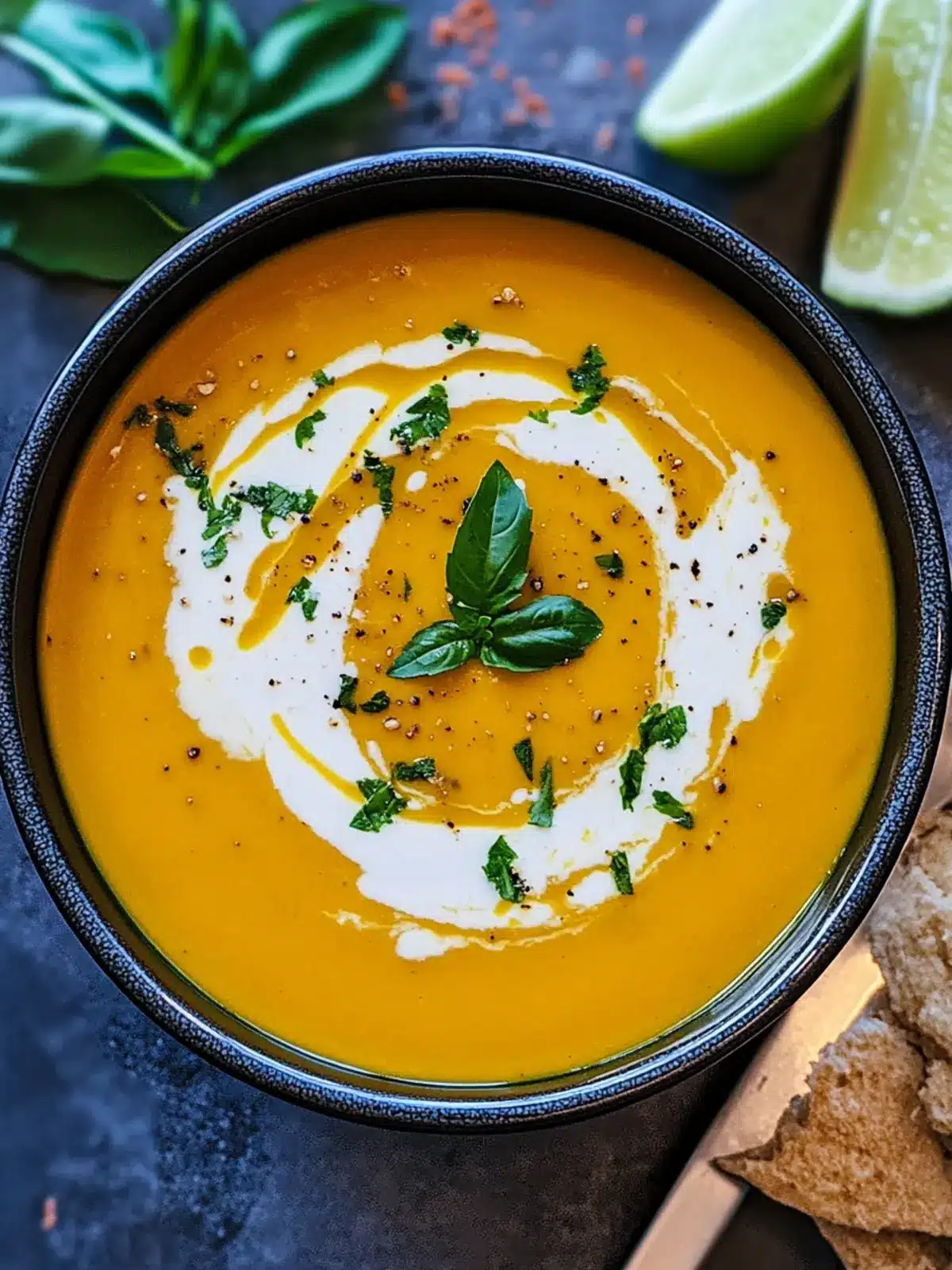 Roasted Butternut Squash Soup with Coconut Lime Cream Drizzle