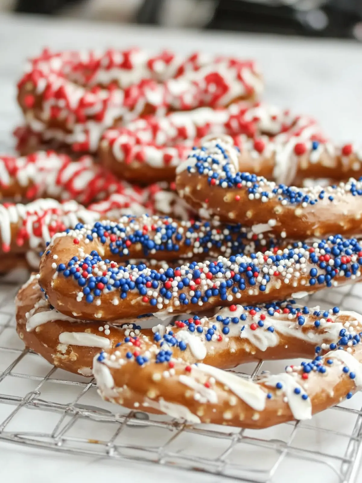 Fourth of July Dessert – Easy Red, White, and Blue Dipped Pretzels 3 Fourth of July Dessert – Dipped Pretzels