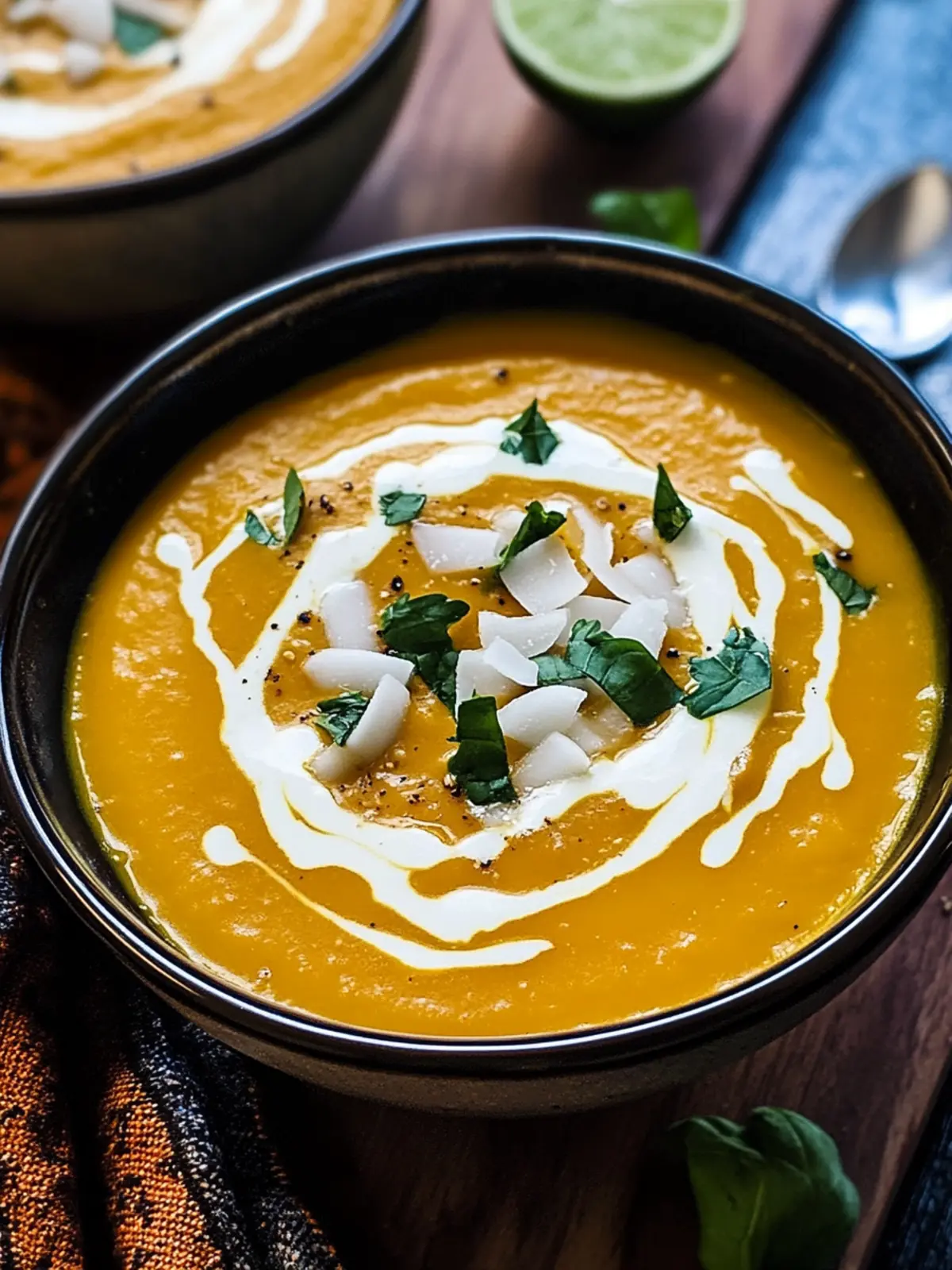 Roasted Butternut Squash Soup with Coconut Lime Cream Drizzle