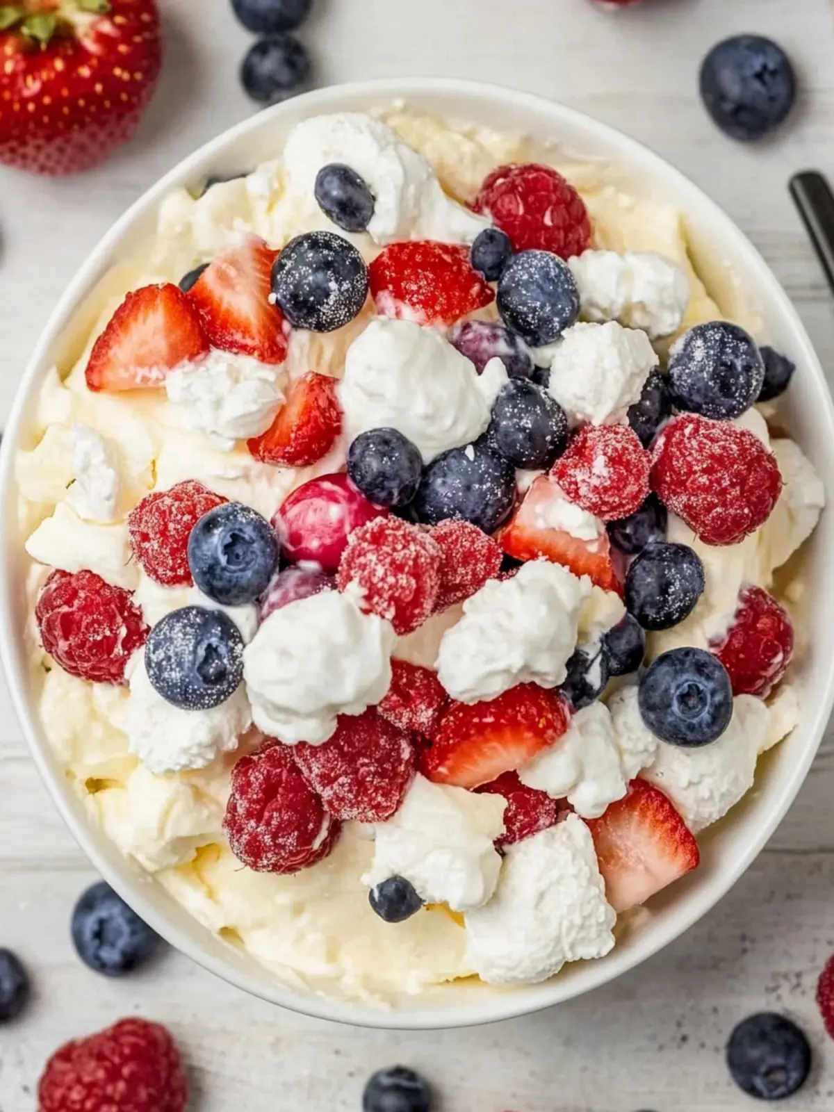 Refreshing Red, White & Blue Cheesecake Salad for Summer Fun 4 Red, White & Blue Cheesecake Salad