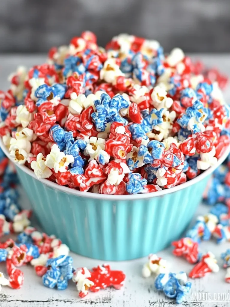 4th of July Popcorn: Red White & Blue Chocolate Firecracker Popcorn