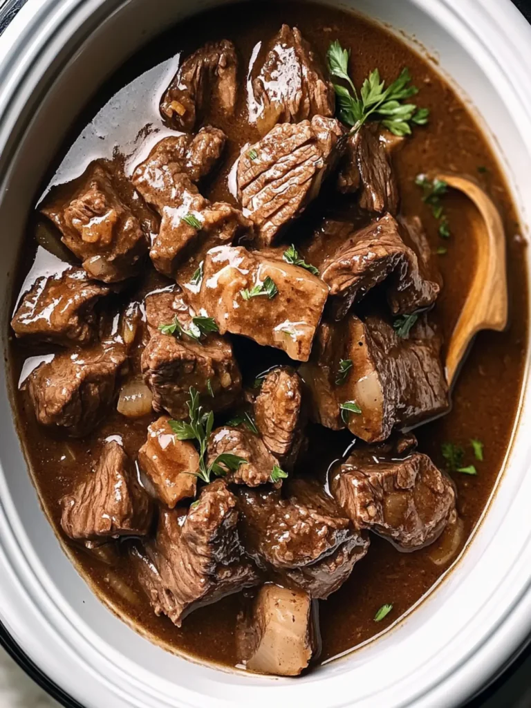 Tender Crockpot Beef Tips (with Gravy)
