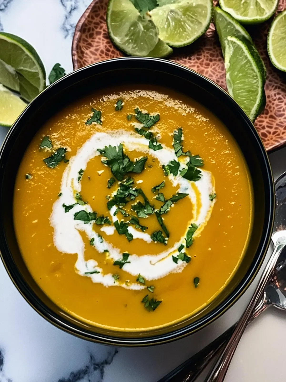 Roasted Butternut Squash Soup with Coconut Lime Cream Drizzle
