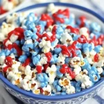 4th of July Popcorn: Red White & Blue Chocolate Firecracker Popcorn