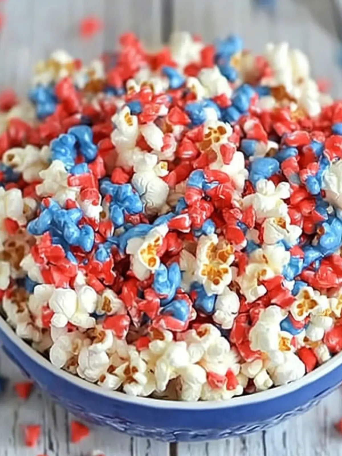 4th of July Popcorn: Red White & Blue Chocolate Firecracker Popcorn