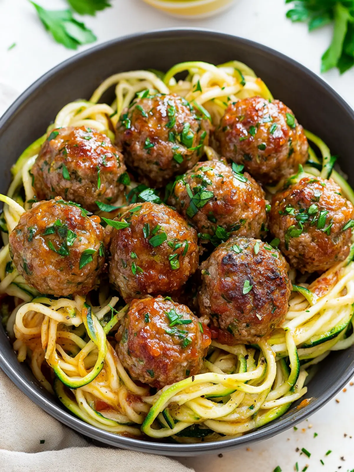 Garlic Butter Meatballs with Zucchini Noodles: A Keto Delight 2 Garlic Butter Meatballs with Zucchini Noodles