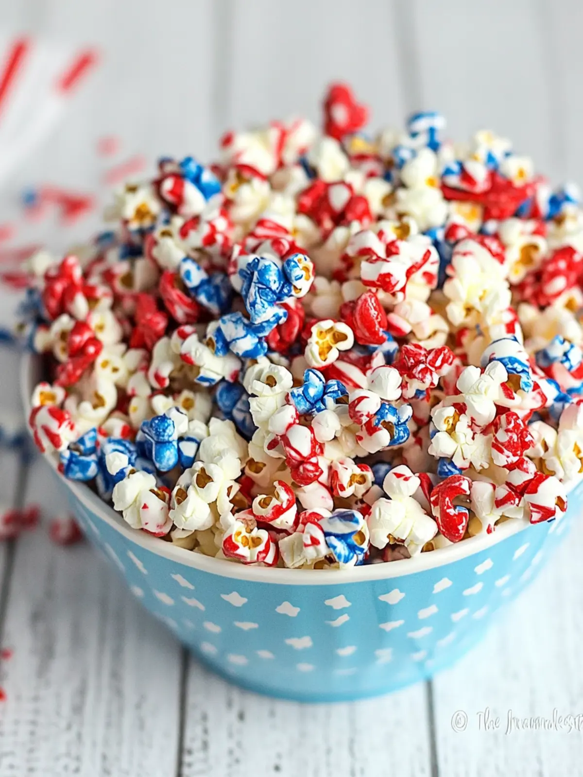 4th of July Popcorn: Red White & Blue Chocolate Delight 3 4th of July Popcorn: Red White & Blue Chocolate Firecracker Popcorn